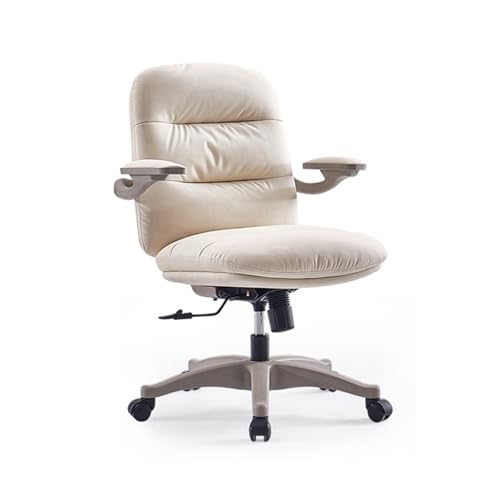 Bürostühle für Zuhause Bürostuhl mit gepolsterten, hochklappbaren Armlehnen, Mikrofaser-Leder, anhebbarer Schreibtischstuhl, Arbeits- und Arbeitszimmer, drehbarer Rollstuhl, Weiß Ergonomischer Bürostu von QINGGANG-0224