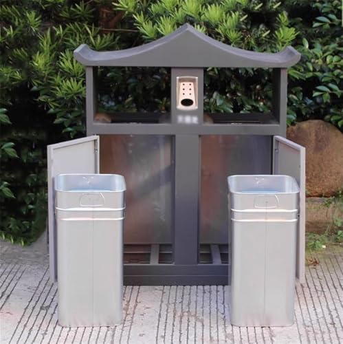 Mülleimer für draußen Doppelter Mülleimer for den Außenbereich, Metall-Mülleimer for öffentliche Straßenbereiche für Terrassen, Küchen und Unterhaltung im Freien von QINGGANG-0224