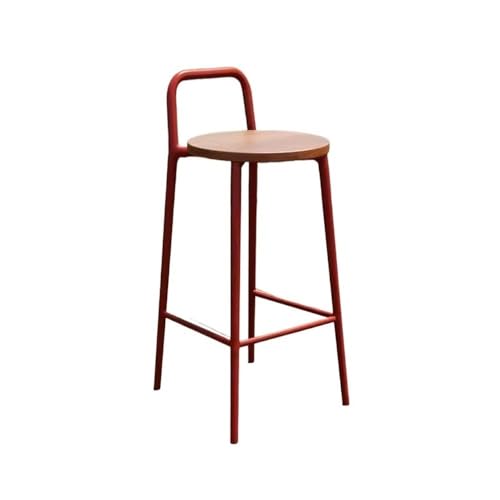 QINGGANG-0224 Frühstücksbar Minimalistischer Barstuhl, for Zuhause, Restaurant, for drinnen und draußen, aus Eisen, hoher Hocker, Holz, Rot, 65/75 cm für Kücheninsel-Theke(Mittel) von QINGGANG-0224