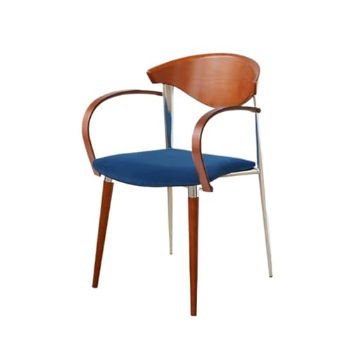 QINGGANG-0224 Kleine Küche Esszimmer Esszimmerstühle aus Holz, Mid-Century Modern Küchenstuhl mit geschwungener Rückenlehne und Metallbeinen, Wohnzimmerstühle Wohnmöbel(Blue) von QINGGANG-0224