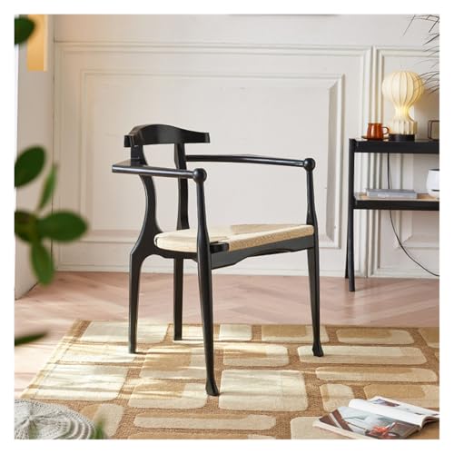 QINGGANG-0224 Kleine Küche Esszimmer Hemp Rope Dining Chair Household Modern Simple Hotel Restaurant Solid Wood Backrest Armrest Ash Wood Dining Chair Black Wohnmöbel(70x55x76cm) von QINGGANG-0224