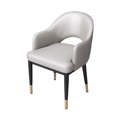QINGGANG-0224 Kleine Küche Esszimmer Mid-Century-Modern-Esszimmerstühle aus Kunstleder mit Armlehnen, gepolsterter Sitzfläche, Metallbeinen for Küche und Esszimmer Wohnmöbel(Light Grey) von QINGGANG-0224