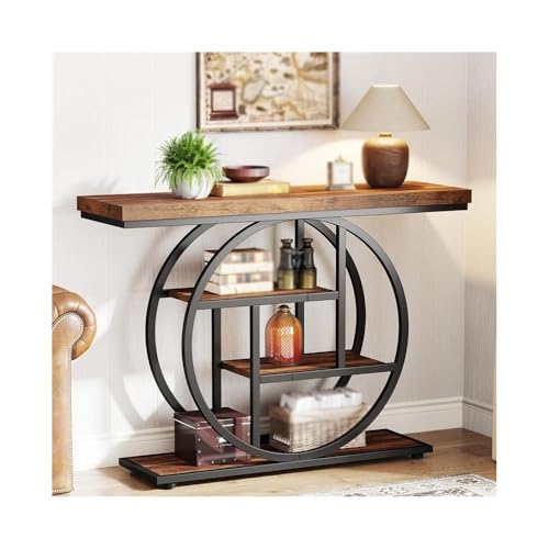 QINGGANG-0224 Konsolentische für den Flur, schmal Konsolentisch, Eingangstisch mit rundem Fuß, Tische mit Ablageflächen for das Wohnzimmer Flurtisch(Rustic Brown) von QINGGANG-0224