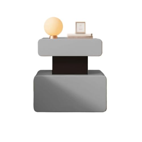 QINGGANG-0224 Nachttisch für Schlafzimmer Hellgrauer Nachttisch aus Holz, kleines Schlafzimmer-Sideboard mit Doppelschublade und unregelmäßiger Aufbewahrung aus Leder(Mittel) von QINGGANG-0224