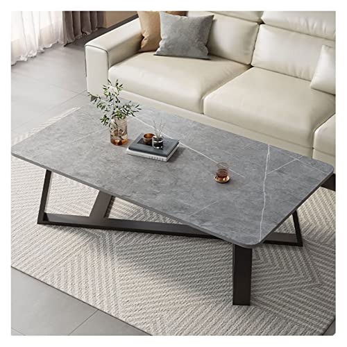 QINGGANG-0224 Sofa-Beistelltisch 39-Zoll-Couchtisch mit Rock-Tischplatte und Metallrahmen, Moderne rechteckige Couchtische for Wohnzimmer, Gästehalle, Empfangsraum(Grigio) von QINGGANG-0224