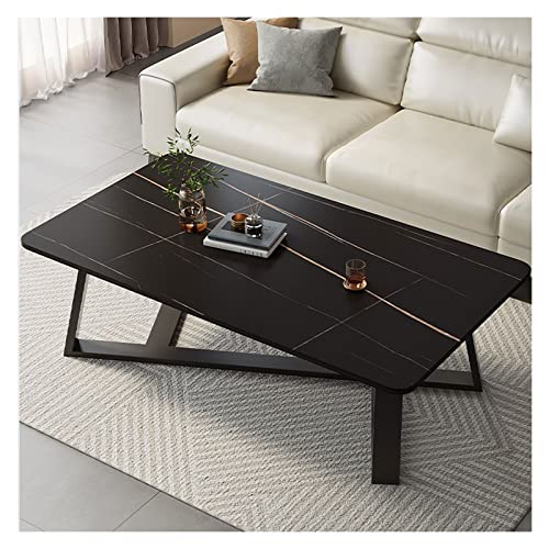QINGGANG-0224 Sofa-Beistelltisch 39-Zoll-Couchtisch mit Rock-Tischplatte und Metallrahmen, Moderne rechteckige Couchtische for Wohnzimmer, Gästehalle, Empfangsraum(Schwarz) von QINGGANG-0224