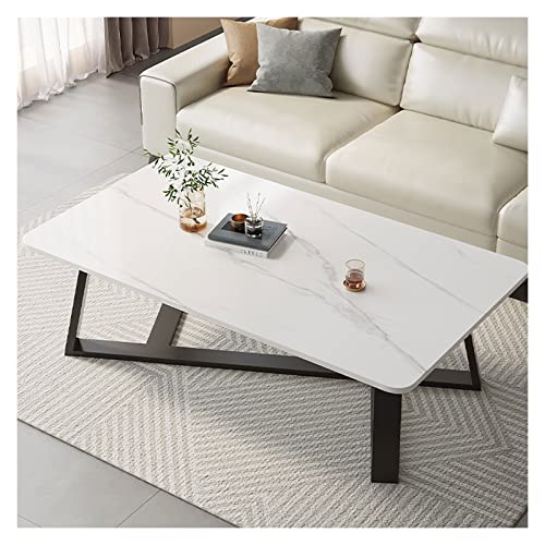 QINGGANG-0224 Sofa-Beistelltisch 39-Zoll-Couchtisch mit Rock-Tischplatte und Metallrahmen, Moderne rechteckige Couchtische for Wohnzimmer, Gästehalle, Empfangsraum(Weiß) von QINGGANG-0224