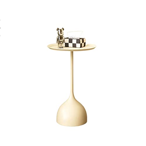 QINGGANG-0224 Sofa-Beistelltisch Kleiner Beistelltisch, runder, ideal for jeden Raum – Beistelltische im Wohnzimmer, Schlafzimmer, mit Metallstruktur, for den Innen- und Außenbereich(Beige) von QINGGANG-0224