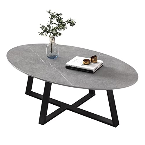 QINGGANG-0224 Sofa-Beistelltisch Ovaler Couchtisch im schlichten Design for kleine Räume Wohnzimmer, Beistelltisch mit Rockboard-Tischplatte und Metallrahmen, 39 Zoll(Gray+Black) von QINGGANG-0224