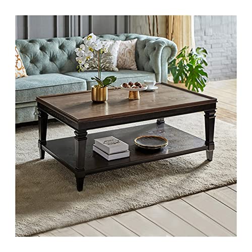 QINGGANG-0224 Sofa-Beistelltisch Rechteckiger Couchtisch mit 2 Reifen, luxuriöser aus Holz umlaufender Arbeitsplatte und Sich verjüngenden Beinen, postmoderner, Cocktailtisch von QINGGANG-0224