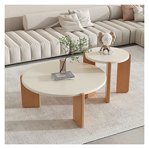 Sofa-Beistelltisch 2-teiliges modernes Couchtisch-Set, Beistelltisch-Set for Wohnzimmer, Satztisch, rund, natürliches Finish mit Buchenholz, Cocktailtisch for Bürobalkon, stapelbar | 2er-Set Sofa-Beistelltisch 2-teiliges modernes Couchtisch-Set, Beistelltisch-Set for Wohnzimmer, Satztisch, rund, natürliches Finish mit Buchenholz, Cocktailtisch for Bürobalkon, stapelbar | 2er-Set von QINGGANG-0224
