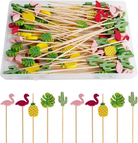 100 Stück Bambus-Cocktailspieße, Obst-Cocktailspieße, Fingerfood-Picker, Vorspeisen-Sticks, Party-Essen-Zahnstocher mit Flamingo-Kaktus, dekorative Cocktailspieße für Getränke, Obst, Vorspeisen 100 Stück Bambus-Cocktailspieße, Obst-Cocktailspieße, Fingerfood-Picker, Vorspeisen-Sticks, Party-Essen-Zahnstocher mit Flamingo-Kaktus, dekorative Cocktailspieße für Getränke, Obst, Vorspeisen von QINGHEC