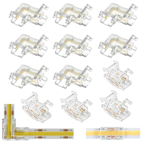 12 Stk COB LED Eckverbinder Und Verbinder - 2 Pin 8mm Streifen Eckverbinder L-Form Und T-Form - Kabelverbinder Für 8mm LED Streifen 12V 24V von QINGHEC