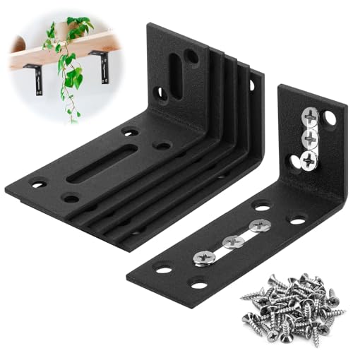 6 Stk Verstellbare Befestigungswinkel mit 2 Langloch, L form Winkelverbinder Schwarz, 90 Grad Metallwinkel, Möbelwinkel,Befestigungswinkel 90 Grad Lang mit Schrauben für Regal Tabelle Stuhl,8x4cm von QINGHEC