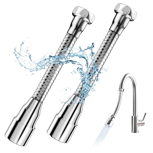 QINGHEC 2 Stück Flexibler Wasserhahn Verlängerung, 360 Drehbarer Wasserhahn Aufsatz Verlängerung, Multifunktional Wasserhahn Extender Edelstahl für Küche Und Badezimmer-20 cm von QINGHEC