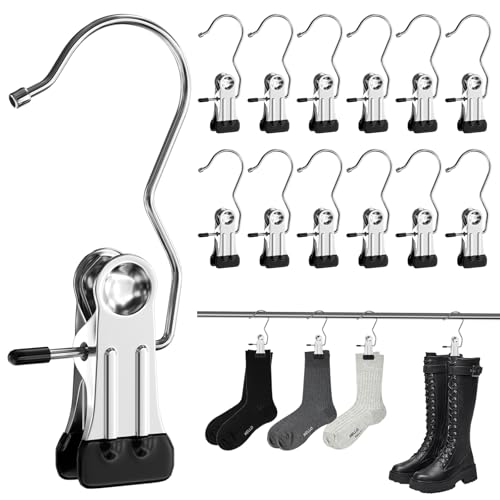 QINGHEC 30 Stück Kleiderbügel Clips, Wäschehaken Edelstahl Klammerhaken, Wäscheklammern, Stiefel Kleiderbügel, Stiefelhaken, Tiefelaufhängung, Hosenbügel Klemmbügel für Hosen Schuhe Handtuch von QINGHEC