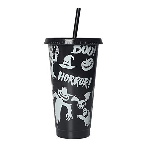 QINGHUAI 5 Pcs Halloween Becher mit Deckel und Strohhalm | 710 ml Halloween Horror Ghost Glowing Tumbler mit Deckel und Strohhalm - Party Favor liefert Halloween-Geburtstagsgeschenke für Kinder von QINGHUAI