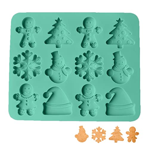 QINGHUAI Bonbonformen Weihnachtsplätzchenform - Lustige Silikon-Kuchen-Ausstecher - 3D süße Keksform mit Weihnachtsbaum Schneeflocke Santa Schneemann Design von QINGHUAI