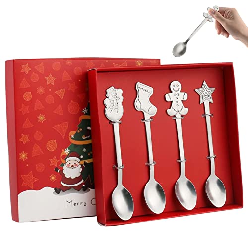 QINGHUAI Weihnachtslöffel Geschenkset | Weihnachtskaffeelöffel-Set,Kaffee-Dessertlöffel mit Geschenkbox für Weihnachtsfeier-Tischdekorationen von QINGHUAI