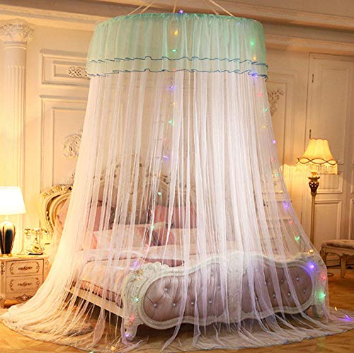 Moskitonetz bett baldachin ，mit LED Schlaflampe，Prinzessin Moskitonetz aus Spitze，baldachin baby ，Geeignet für Einzel- und Doppelbetten-Weiß von QINGJIE