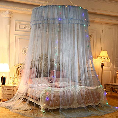 QINGJIE Moskitonetz Bett Baldachin ，mit LED Schlaflampe，Prinzessin Moskitonetz aus Spitze，Baldachin Baby ，Geeignet für Einzel- und Doppelbetten(Grau) von QINGJIE