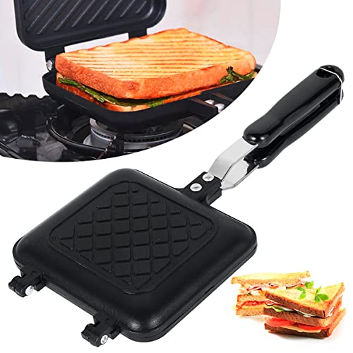 QINGLANG Toastie Maker Doppelseitige Brotbratpfanne Antihaft Herd Sandwichmaker Toastmaschine mit hitzebeständigen Griffen Mehrzweck-Sandwichpresse Camping-Toaster für Gasherd von QINGLANG