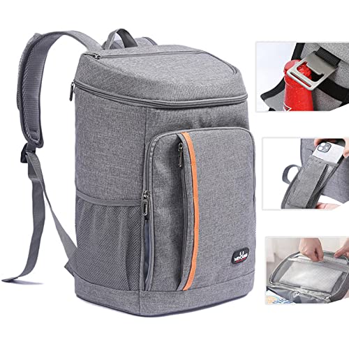 QINGLOU 28L Kühlrucksack Thermo Rucksack Picknickrucksack Kühltasche Groß Isoliert Cooler Bag Männer Frauen für Picknick/BBQs/Camping/Ausflügen/Einkaufen (Grau) von QINGLOU