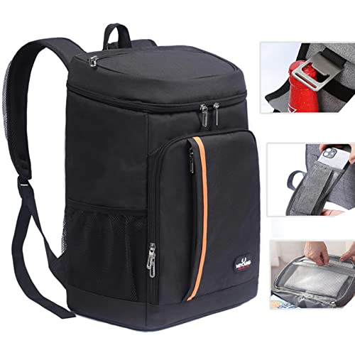 QINGLOU 28L Kühlrucksack Thermo Rucksack Picknickrucksack Kühltasche Groß Isoliert Cooler Bag Männer Frauen für Picknick/BBQs/Camping/Ausflügen/Einkaufen (Schwarz) von QINGLOU