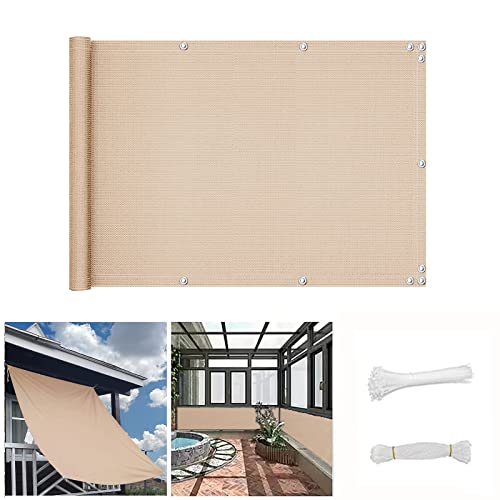QINGLV Balkon Sichtschutz 90x200cm Balkonverkleidung Blickdichte UV-Schutz Und Wetterfest Balkonverkleidung Wetterfest Für BalkongeläNder Garten -Sandfarbe von QINGLV