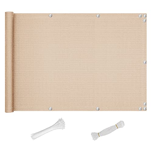 QINGLV Sichtschutz Balkon 70x400cm Balkonabdeckung Wind- und UV-Schutz Blickdichte Balkon Abdeckung Sonnenschutz Balkon FüR BalkongeläNder Terrasse Garten -Sandfarbe von QINGLV