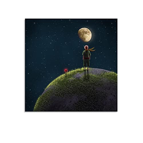 QINGRONG Künstlerisches Cartoon-Poster, Motiv: Der kleine Prinz, coole Kunstwerke, Malerei, Wandkunst, Leinwanddrucke, hängendes Bild, Heimdekoration, Poster, 40 x 40 cm von QINGRONG