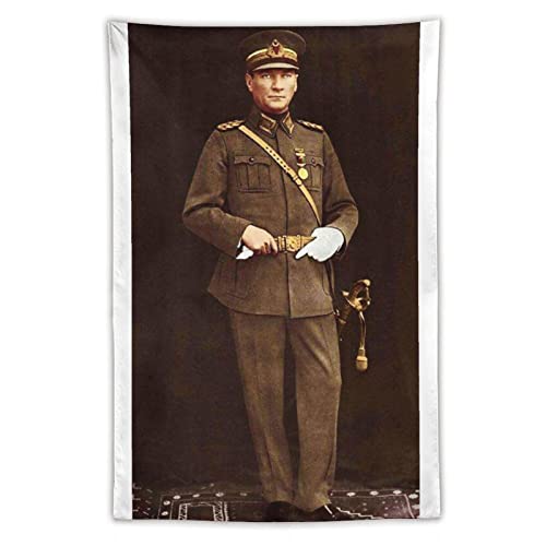 QINGRONG Mustafa Kemal Atatürk Poster Porträt Tolles Gemälde auf Polyester Wandkunst Tapisserie Scrollbild Bild Druck Wohnzimmer Wanddekoration Wohnzimmer Wandteppiche 101,6 x 152,4 cm von QINGRONG