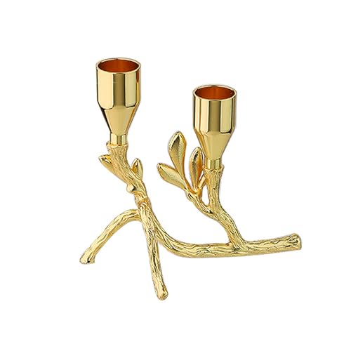 Luxuriöser Doppel-Kerzenhalter aus massivem Stahllegierung, 2 Spitzen, Kerzenhalter für Tische, Konsole, 13 x 6,5 cm, goldfarben Luxuriöser Doppel-Kerzenhalter aus massivem Stahllegierung, 2 Spitzen, Kerzenhalter für Tische, Konsole, 13 x 6,5 cm, goldfarben von QINGSHAN