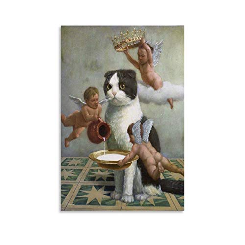 Wandkunst, Motiv: Katze, Motiv: Engel und Katze, Leinwand-Kunst, Poster und Wandkunst, modernes Familienschlafzimmerdekor, Poster, 20 x 30 cm von QINGWEN