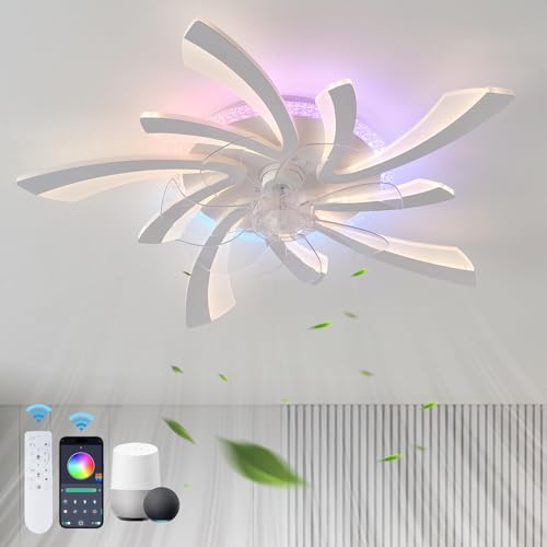 QINGYING Alexa Deckenventilator Mit Beleuchtung, LED Dimmbar, 6 Geschwindigkeiten, RGB Farbwechsel, Fernbedienung Mit Timer, Reversibel Motor, Leise Und Modern Für Schlafzimmer, Wohnzimmer-White QINGYING Alexa Deckenventilator Mit Beleuchtung, LED Dimmbar, 6 Geschwindigkeiten, RGB Farbwechsel, Fernbedienung Mit Timer, Reversibel Motor, Leise Und Modern Für Schlafzimmer, Wohnzimmer-White von QINGYING