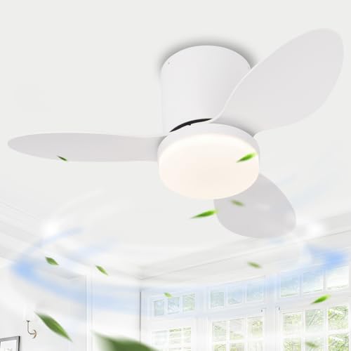 QINGYING Mini Deckenventilator Mit Beleuchtung Und Fernbedienung APP, Reversibel 6 Gang Ventilator Lampe, Leise Lampe Ventilator Mit LED Dimmbar, 3000K-6500K Für Schlafzimmer Büro-White von QINGYING