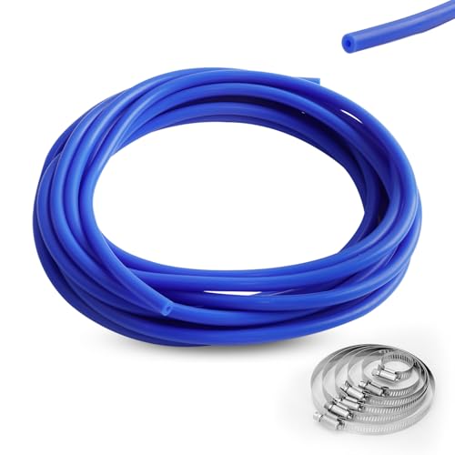 6 Meter Unterdruckschlauch KFZ Innendurchmesser 4mm Außendurchmesser 8mm Vakuum Silikonschlauch Auto, Hochtemperatur Vakuumschlauch mit 6 Klemmen Ø6-12mm (Blau) von QINGYIWL