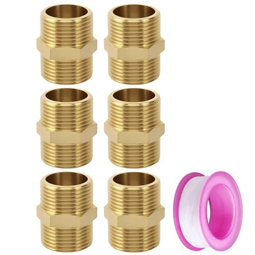 6 Stück Doppelnippel 3/4 Zoll Messing Außengewinde(Ø 25mm), 3/4" Doppelnippel mit Sechskant Robust und Rostfrei, Messing Gewindefitting für Heizung Trinkwasseranlage, Heimwerkerprojekte von QINGYIWL