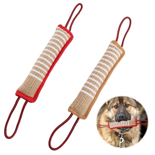 QINGYIWL 2 STK Beisswurst für Hunde Jute Beisswurst Training mit 2 Griff, Hundebiss Schlepper Spielzeug Robustes Hundespielzeug zum Hunde Training Tauziehen und Zerrspiele mit Hund, 30cm länge(A) von QINGYIWL