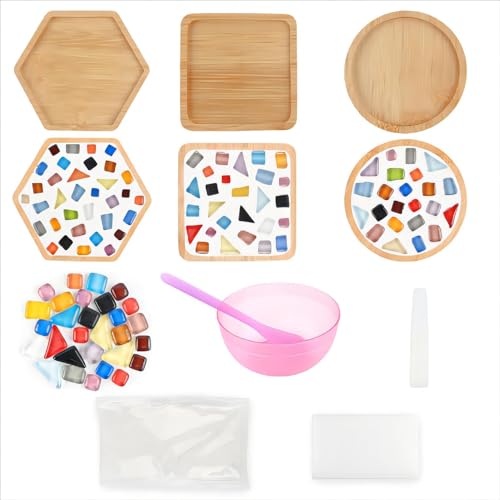 QINGYIWL 3 Stk Porzellan-Mosaik Fliesen-Kit Holzuntersetzer Mosaiksteine DIY Untersetzer Bastelbedarf für Handgefertigte Wohnkultur Muttertag Geburtstag Valentinstagsgeschenk von QINGYIWL