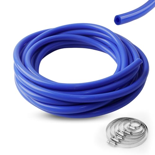 6 Meter Unterdruckschlauch KFZ Innendurchmesser 5mm Außendurchmesser 10mm Vakuum Silikonschlauch Auto, Hochtemperatur Vakuumschlauch mit 6 Klemmen Ø6-12mm (Blau) von QINGYIWL
