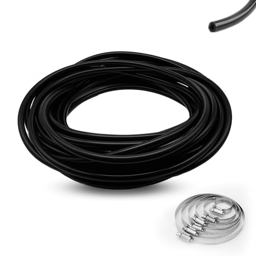 6 Meter Unterdruckschlauch KFZ Innendurchmesser 5mm Außendurchmesser 10mm Vakuum Silikonschlauch Auto, Hochtemperatur Vakuumschlauch mit 6 Klemmen Ø6-12mm (Schwarz) von QINGYIWL