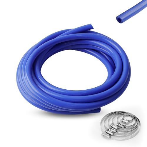 6 Meter Unterdruckschlauch KFZ Innendurchmesser 8mm Außendurchmesser 14mm Vakuum Silikonschlauch Auto, Hochtemperatur Vakuumschlauch mit 6 Klemmen Ø6-12mm (Blau) von QINGYIWL