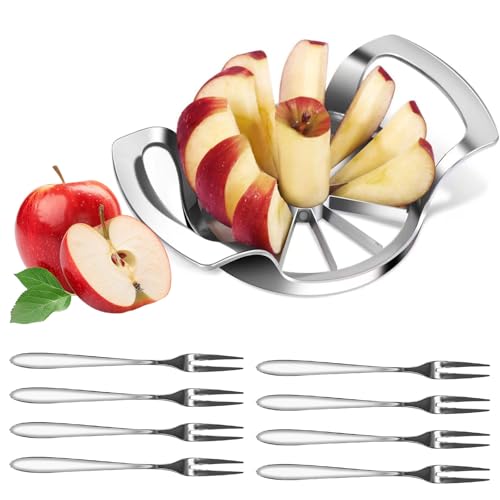 QINGYIWL Apfelschneider Edelstahl, Apfelteiler mit 8 Obstgabeln aus Edelstahl, Apfelzerteiler mit 12 Klingen, Apfelausstecher für Büro, Zuhause, Küche (18 x 12 cm) von QINGYIWL