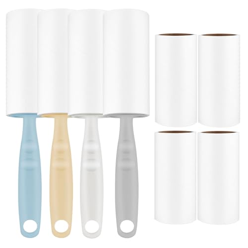 QINGYIWL Fusselrolle 8 Rollen Fusselrolle Tierhaare Extra Klebrige mit 4 Abroller Lint Roller für Kleidung Sofa Bett Katzenhaare Hundehaare und Teppich, 480 Blatt Fusselroller Tierhaarentferner von QINGYIWL