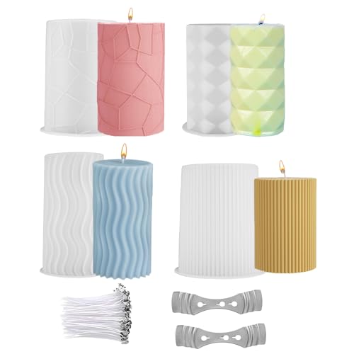 QINGYIWL Kerzenformen Gießen Set 4 Stück mit Kerzendocht, 3D DIY Kerzenformen Silikon Gießform Silikonformen zum Gießen für Weihnachten Seife Duftkerzen von QINGYIWL