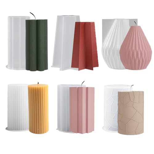 QINGYIWL Kerzenform Set - 6 Stück 3D DIY Kerzenformen Zum Gießen, Silikon Gießform für Weihnachten, Seife, Duftkerzen von QINGYIWL
