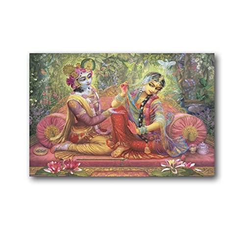 Lord Krishna und Radha Hinduismus Poster Indische Götter Religiöse Ritualkultur Leinwandbild Kunstdruck Moderne Familie Schlafzimmer Dekor Poster 40 x 60 cm von QINGYUAN