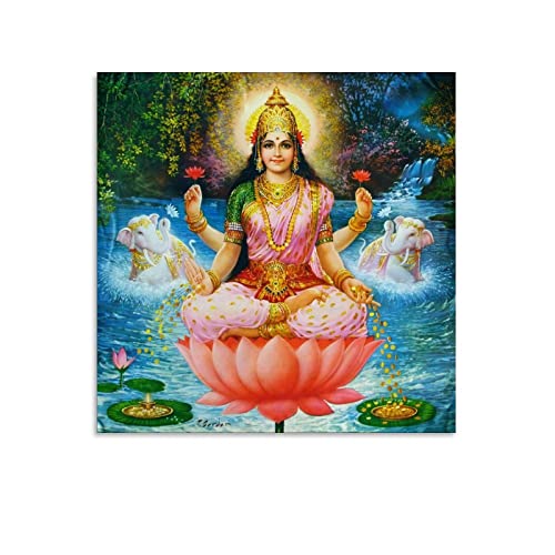 Srimati Lakshmi Devi Hinduismus Poster Indische Götter Religiöse Ritualkultur Wandkunst Poster Geschenke Schlafzimmer Heimdekoration Bild Leinwand Gemälde Poster 50 x 50 cm von QINGYUAN