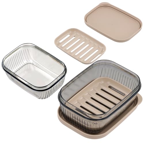 2 Stück Kunststoff Seifenschalen, Seifendose Reise Wasserdicht Klein, Seifenschale mit Deckel, Seifenbox, Tragbare Reiseseifenbox, Seifenbehälter für Badezimmer, Reisen, Dusche, Camping von QINGZY